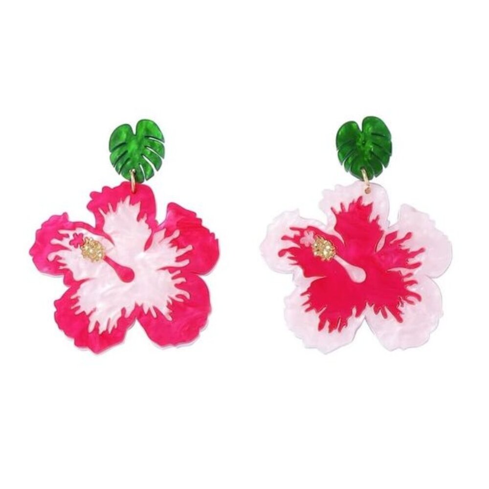 Floral Pink and Green Earrings S1096